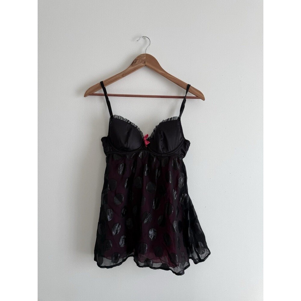 ✿ Victoria’s Secret Sexy Little Things Babydoll Pink Black Polka Dot 34C